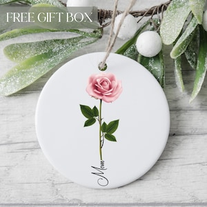 Pink Rose Ornament, Personalized Ornament, Rose Gifts For Her, Flower Lover, Flower Keepsake, Flower Gifts, Custom Rose Decoration Christmas