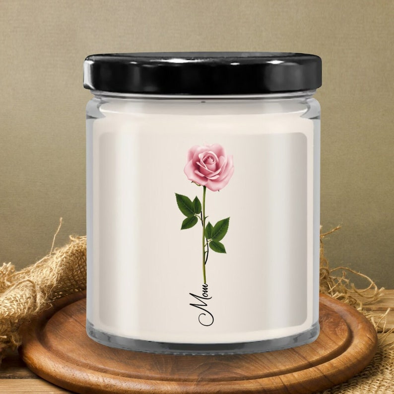 Flower Candle, Pink Rose Candle, Personalized Flower Candle With Name