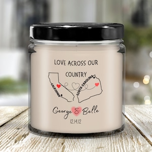 Long Distance Couples Gift, Personalized Long Distance Relationship Candle With Names, Moving Away, US State To State Candle, Couples Gift