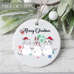 Cute Cat Ornament for Cat Lover, Gift For Cat Owner, Cat Snowman Ornament, Meowy Christmas Decoration, Cat Bauble, Cute Cat Keepsake