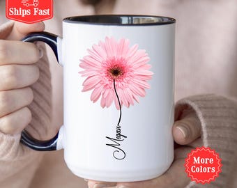 Gerbera Daisy Gift, Personalized Gerbera Mug, Gerbera Gifts For Her, Flower Lover, Memorial Gift For Her, Flower Gifts, Custom Gerbera Pink