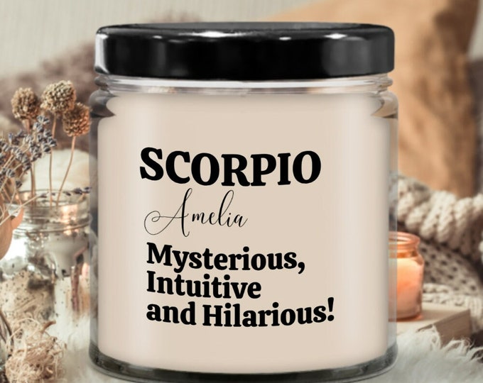 Zodiac Sign Scorpio Definition Candle, Scorpio Gifts, Personalized Scorpio Horoscope Gift With Name, Scorpio Birthday Astrology Candle