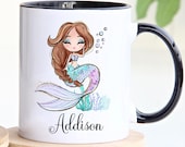 Mermaid Mug, Mermaid Coffee Cup, Personalized Mermaid Gift For Girls and Women, Mermaid Tail Mug, Mermaid Birthday, Sea Creatures, Oceanic