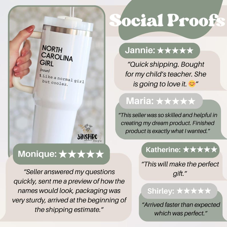 May include: A white insulated tumbler with a handle, featuring the text "NORTH CAROLINA GIRL" and the definition "I like a normal girl but cooler." The tumbler has a silver rim and a white lid. The product is held by a person.