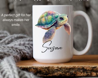Cape Shore Wave Tea Mug - 16oz Turtle Design Stoneware Cup - Microwave & Dishwasher Safe Gift Mug - View #12
