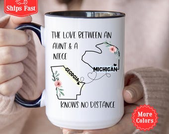 Long Distance Mug, Long Distance Between States Mug, Aunt Niece Mug Niece Aunt Birthday Gift For Aunt Niece State To State Coffee Cup 001627