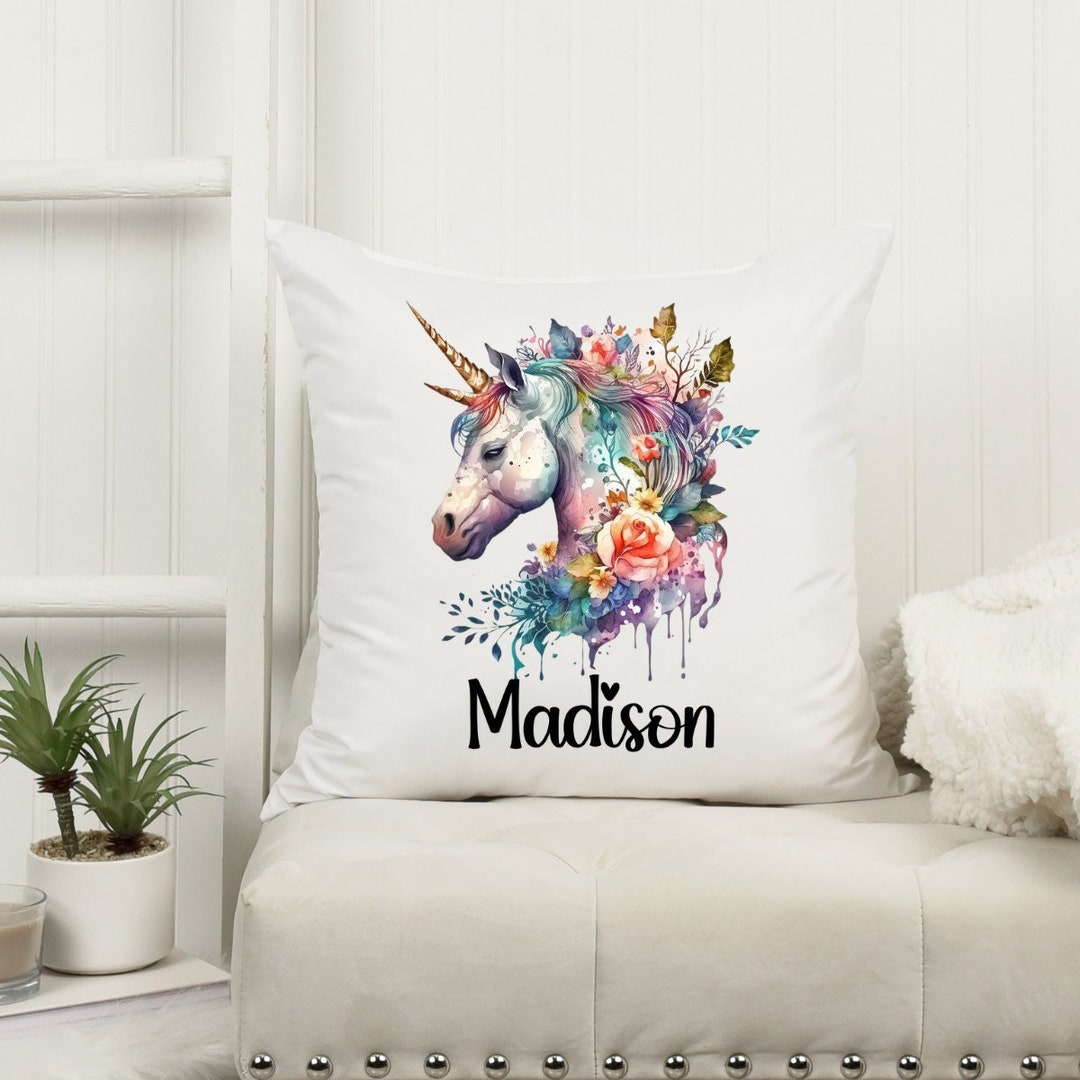 Custom Unicorn Throw Pillow, Unicorn Pillow, Personalized Unicorn