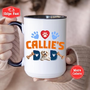 Dog Dad Pawprint Mug With Picture, Personalized Dog Name and Photo Mug For Dad, Fathers Day Mug For Dad, Dad Cup With Dog Name, Dog Lover
