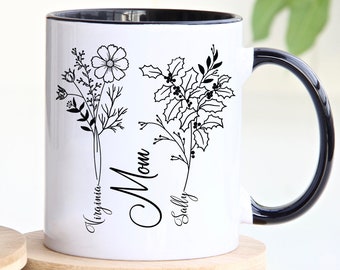 Custom Birth Month Birth Flower Mom Mug With Kids Names, Birth Flower Mug, Mothers Day Gift, Plant Mom Mug, Plant Lover Gift, Floral Gift