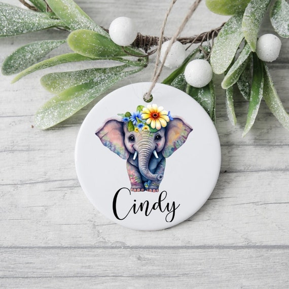 Elephant Ornament, Personalized Ornament, Elephant Ornament, Elephant Gifts  for Women and Girls, Elephant Lover Gift, Animal Lover 