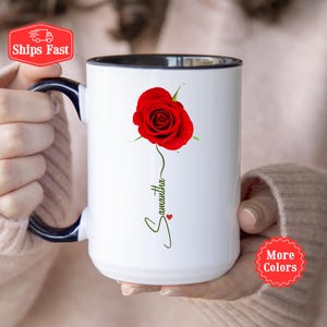 Rose Mug With Name, Personalized Red Rose Coffee Cup, Rose Gifts For her, Flower Lover, Flower Gifts For Her, Custom Rose Gift For Birthday