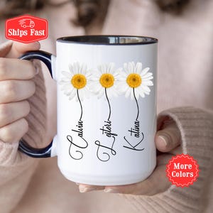 Custom Daisy Mug With Kids Names, Grandma&#39;s Garden, Mama&#39;s Garden, Birth Flower Mug, Floral Coffee Cup with Name, Peo Gifts, Flower Lover