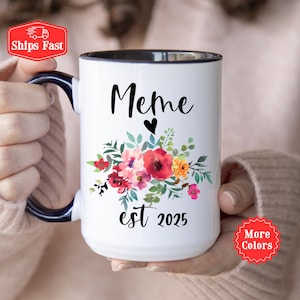 New Meme Gift, Personalized New Meme Coffee Mug, Promoted to Grandma, Grandparents Gift, Grandma To Be Gift, New Floral Baby Announcement
