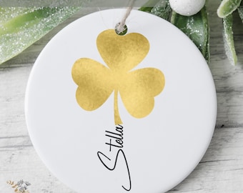 Three Leaf Clover Ornament Gold, Personalized Shamrock Ornament With Name, Saint Patrick's Day Gifts, Lucky Day, Women St Pattys Day, Irish