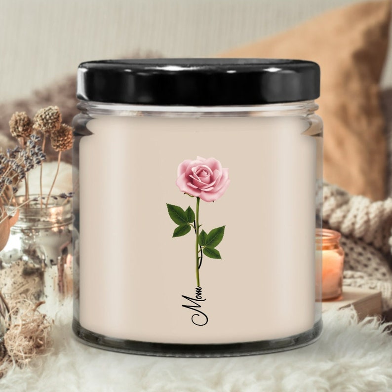 Flower Candle, Pink Rose Candle, Personalized Flower Candle With Name