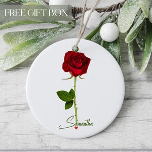 Adorno de rosa roja, adorno personalizado, regalos de rosas para ella, amantes de las flores, recuerdo de flores, decoración de rosas personalizada, cumpleaños, regalo de Navidad