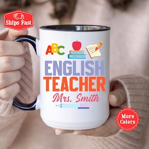 English Teacher Mug, Custom English Teacher Coffee Cup With Name, Teacher Appreciation Gift, Teacher Thank you Mug, School Subject Mug
