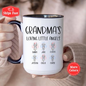 Aangepaste oma&#39;s kleine engelenmok, oma-mok met persoanilzed oma met namen van kleinkinderen, schattige engelenmok voor oma, oma Moederdagmok