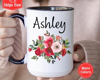 Flower Name Mug, Custom Floral Mug With Name, Flower Lover, Garden Lover, Floral Mom Mug, Flowers Gifts For Her Women, Custom Flower Mug