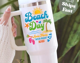 Beach Vacation Tumbler 40oz, Custom Summer Holiday Tumbler with Handle, Vacation Tumbler, Girls Trip Travel Mug, Family Beach Trip Cup