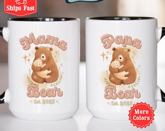 Juego de tazas para padres primerizos, tazas de mamá osa y papá oso, regalo para baby shower, juego de tazas de café para parejas, juegos de regalo para padres, lindo oso, futuros padres 001808