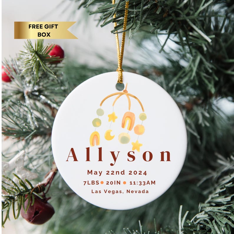 Baby Announcement Ornament, Personalized New Baby Arrival Ornament