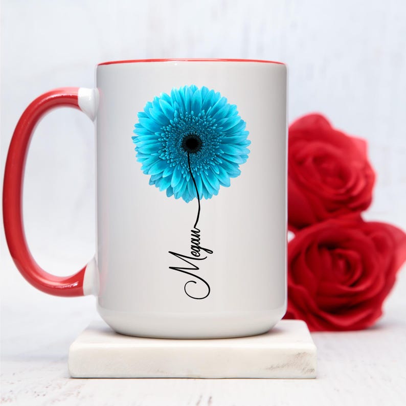 Gerbera-Geschenk, personalisierte Gerbera-Tasse, Gerbera-Geschenke für Sie, Blumenliebhaberin, Gedenkblumengeschenk für Sie, personalisierte Gerbera-Rosa Bild 6