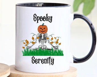 Pumpkin Halloween Skeleton Mug, Spooky Serenity Yoga Halloween Cup, Spooky Skeleton Coffee Mug, Pumpkin Skeleton, Fall Vibes