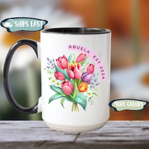 Abuela Floral Mug, Abuela Established Coffee Mug, Gift For Abuela, Pregnancy Announcement to Abuela, Personalized Abuela Mug, Custom Grandma