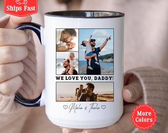 Custom Dad Photo Mug For Dad, Personalized Picture Mug for Daddy, Family Portrait  Photo Picture Coffee Cup, Mug Gift For Dad 001860