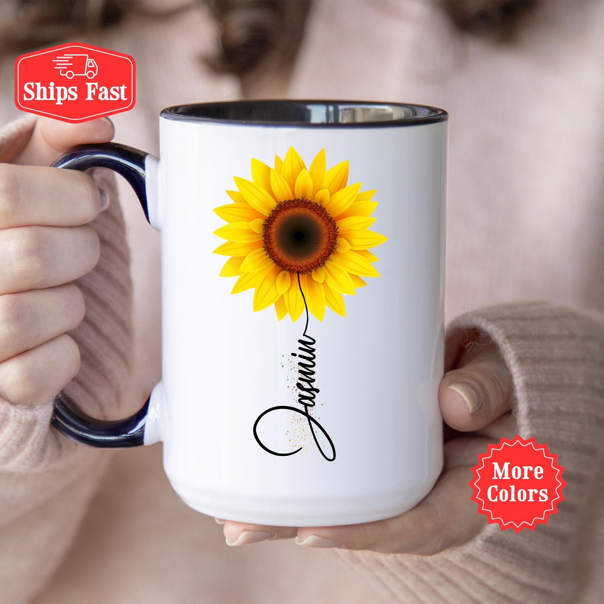 Ppd Tazza Da Caffè In Porcellana Con Girasoli E Animali, Confezione Regalo, 350 Ml, Lavabile In Lavastoviglie E Microonde