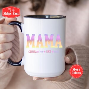 Mama With Children&#39;s Names Mug, Personalized Mug With Name, Mama Coffee Cup With Kids Name, Custom Mama Mug Pastel, Mother&#39;s Day Mug Gift