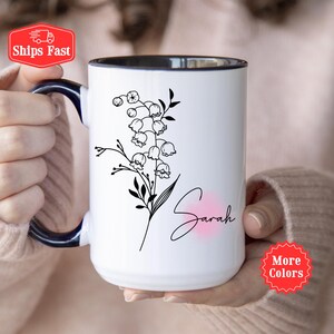 Birth Flower Gift, Birth Month Flower Coffee Mug, Personalized Flower Mug With Name, Birthday Wildflower Cup, Botanical Flower Mug For Her