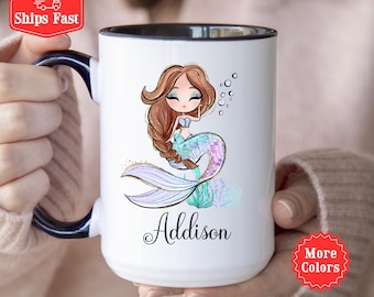 Taza de sirena, taza de café de sirena, regalo de sirena personalizado para niñas y mujeres, taza de cola de sirena, cumpleaños de sirena, criaturas marinas, oceánicas