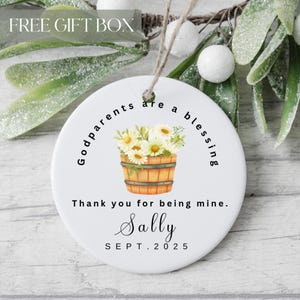 Godparents Ornament, Personalized Godparent Gift Ornament With Daisies, Godparent Proposal Ornament Godparents Are A Blessing Ornament