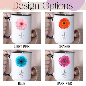 Gerbera-Geschenk, personalisierte Gerbera-Tasse, Gerbera-Geschenke für Sie, Blumenliebhaberin, Gedenkblumengeschenk für Sie, personalisierte Gerbera-Rosa Bild 2