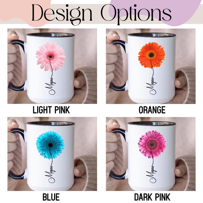 Gerbera-Geschenk, personalisierte Gerbera-Tasse, Gerbera-Geschenke für Sie, Blumenliebhaberin, Gedenkblumengeschenk für Sie, personalisierte Gerbera-Rosa Bild 2