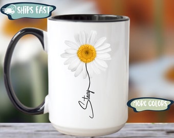 Mug marguerite blanche, cadeau marguerite personnalisé pour elle, cadeau fleur blanche pour femme, tasse à café marguerite, cadeau amateur de fleurs pour femme, cadeaux marguerite