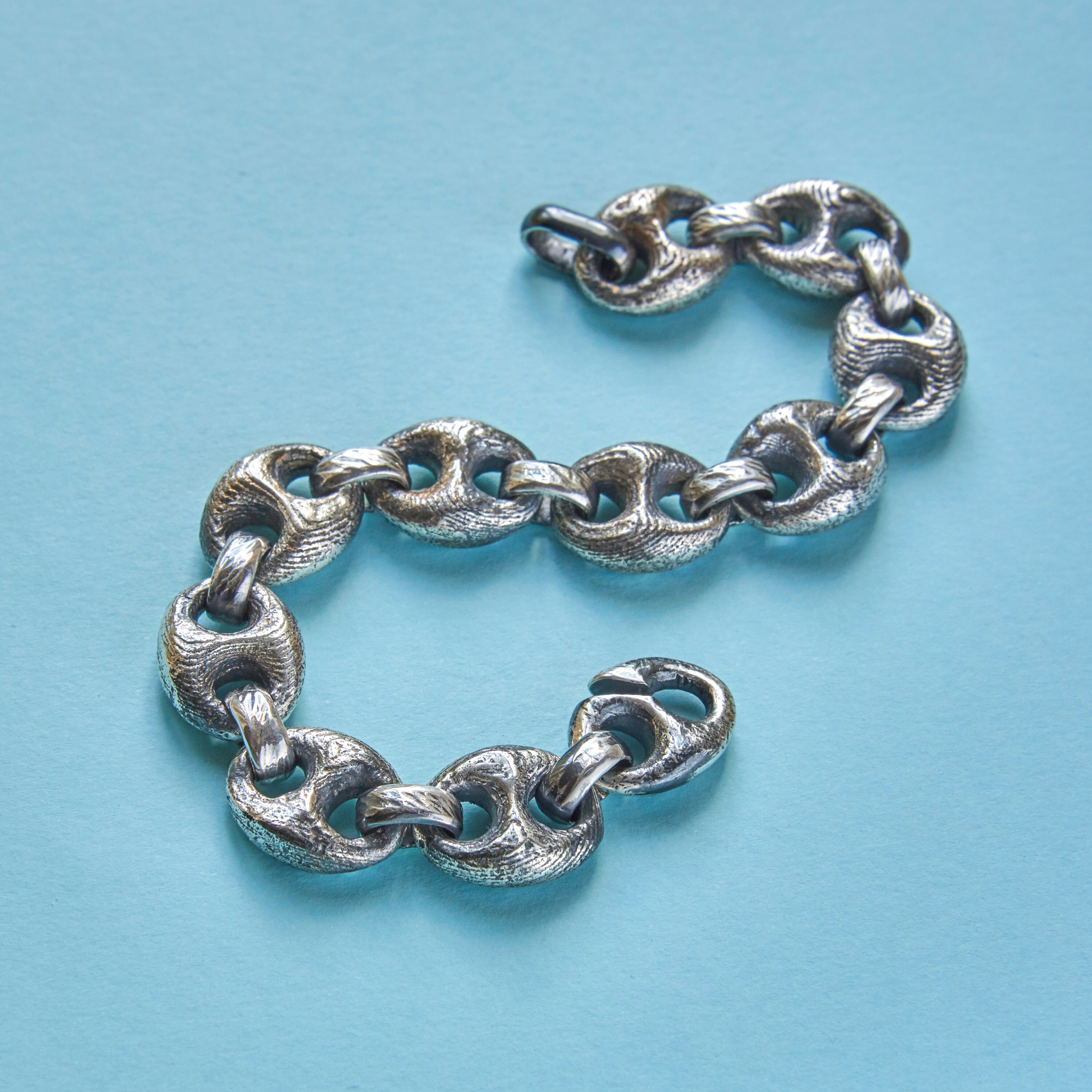 Solid Silver Anchor Link Chain Bracelet. Etsy