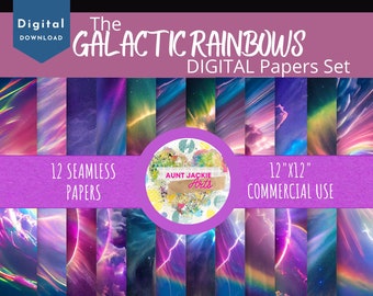 DIGITAL PAPER Bundle - Galactic Rainbow Digital Papers - Papers Pack of 12 - 12x12 - jpg png - 5000px  Abstract