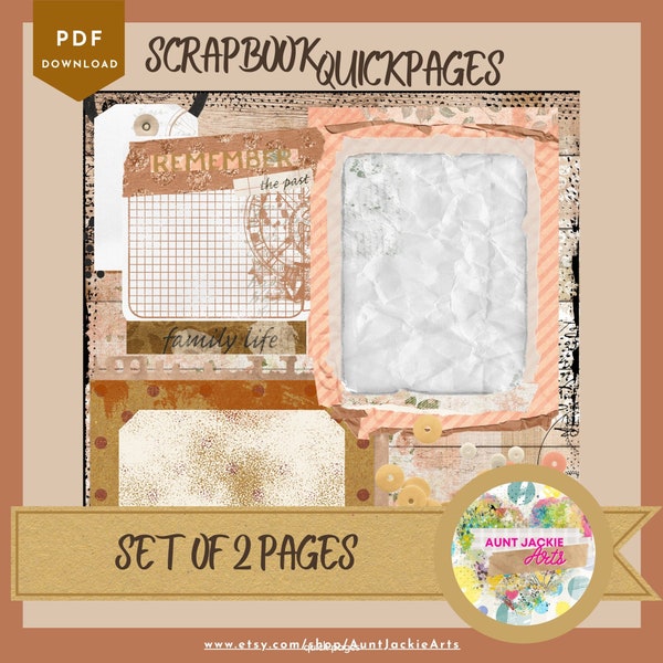 DIGITAL SCRAPBOOK Page - Winter Digital Scrapbook Layout - Pre-Made Shabby Vintage Quick Page Layout, Pack 3 - jpg png 12 x 12