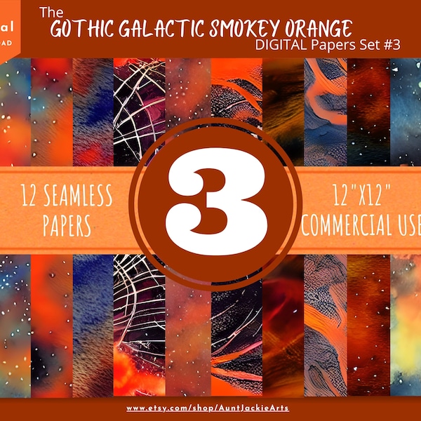 DIGITAL PAPER Bundle - Gothic Galactic Sky Smokey Orange Tangerine Star Digital Papers 12  12x12 | Set #003 Orange Black Sky Stars - jpg png
