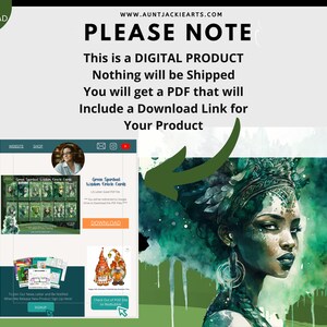 May include: Digital download graphic with text: "PLEASE NOTE This is a DIGITAL PRODUCT Nothing will be Shipped You will get a PDF that will Include a Download Link for Your Product." The image also features a watercolor illustration of a woman.