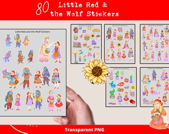 Kleiner roter, großer böser Wolf, farbige Aufkleber, Aufkleber-Bundle, Aufkleber für Silhouette,Riding Hood Aufkleber, großer böser Wolf, Cricut Schnitt