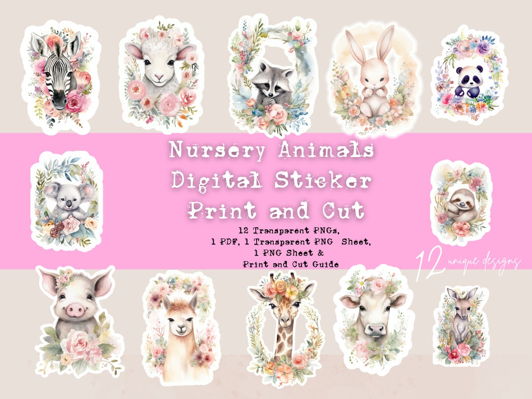 Nursery Animal Stickers, Print and Cut Stickers, Farm Animal Stickers