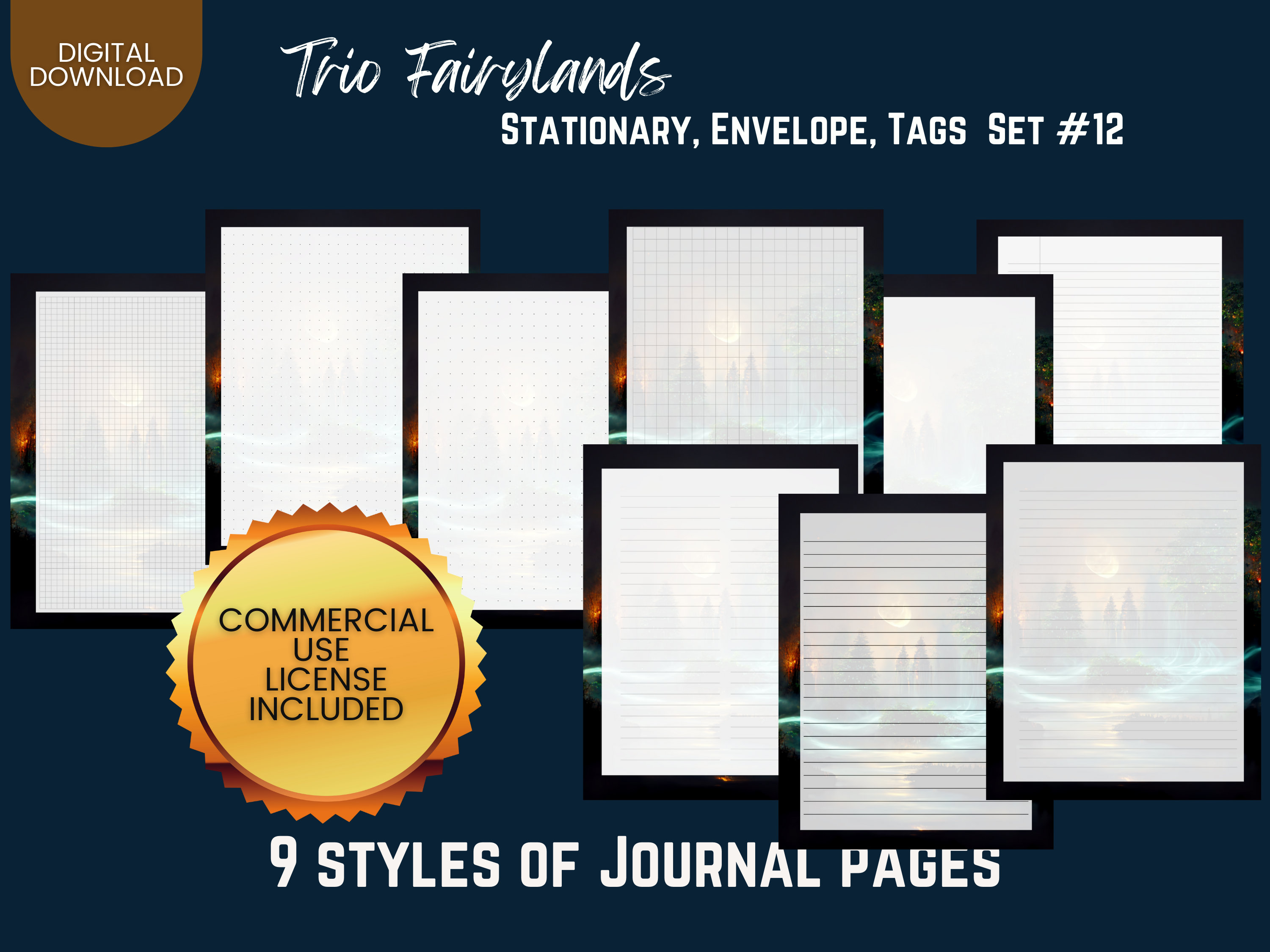 COMMERCIAL Use Printable Journal Cover, Tags, 9 Styles of Journal Pages ...