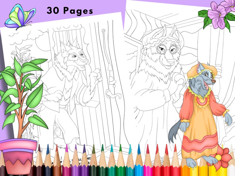 Little Red, Big Bad Wolf, Gedichte, Malbuch, Classic Stories Malbuch, Riding Hood Coloring, Coloring Bundle, for Teens, 30 Pages Bild 4