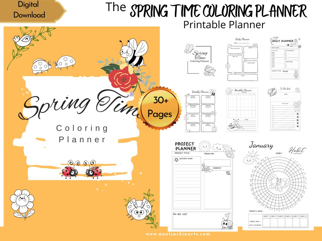 Spring Planner Pages Spring Coloring Planner, PRINTABLE, Daily Planner, Monthly Planner ...
