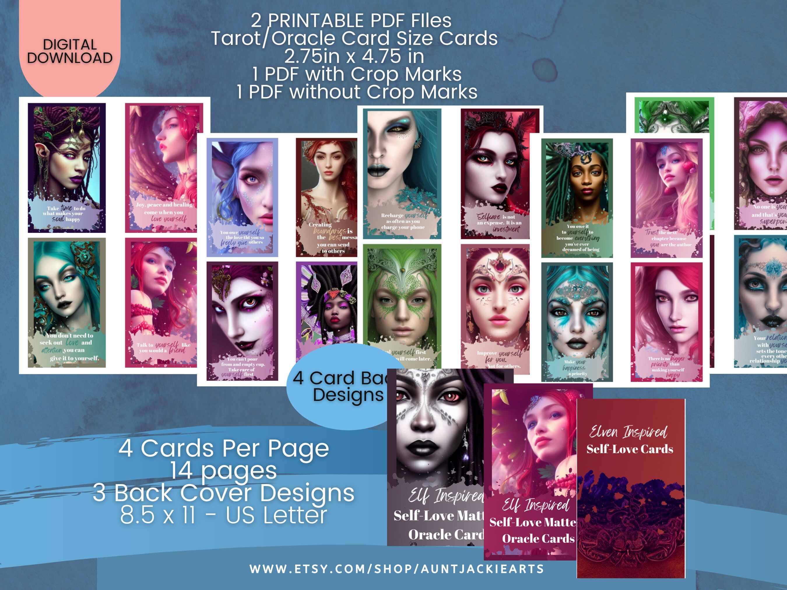 PRINTABLE CARD Deck Fantasy Themed Self-love Card Deck Tarot Sized 2.75 ...