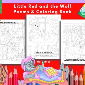 Little Red, Big Bad Wolf, Gedichte, Malbuch, Classic Stories Malbuch, Riding Hood Coloring, Coloring Bundle, for Teens, 30 Pages Bild 2